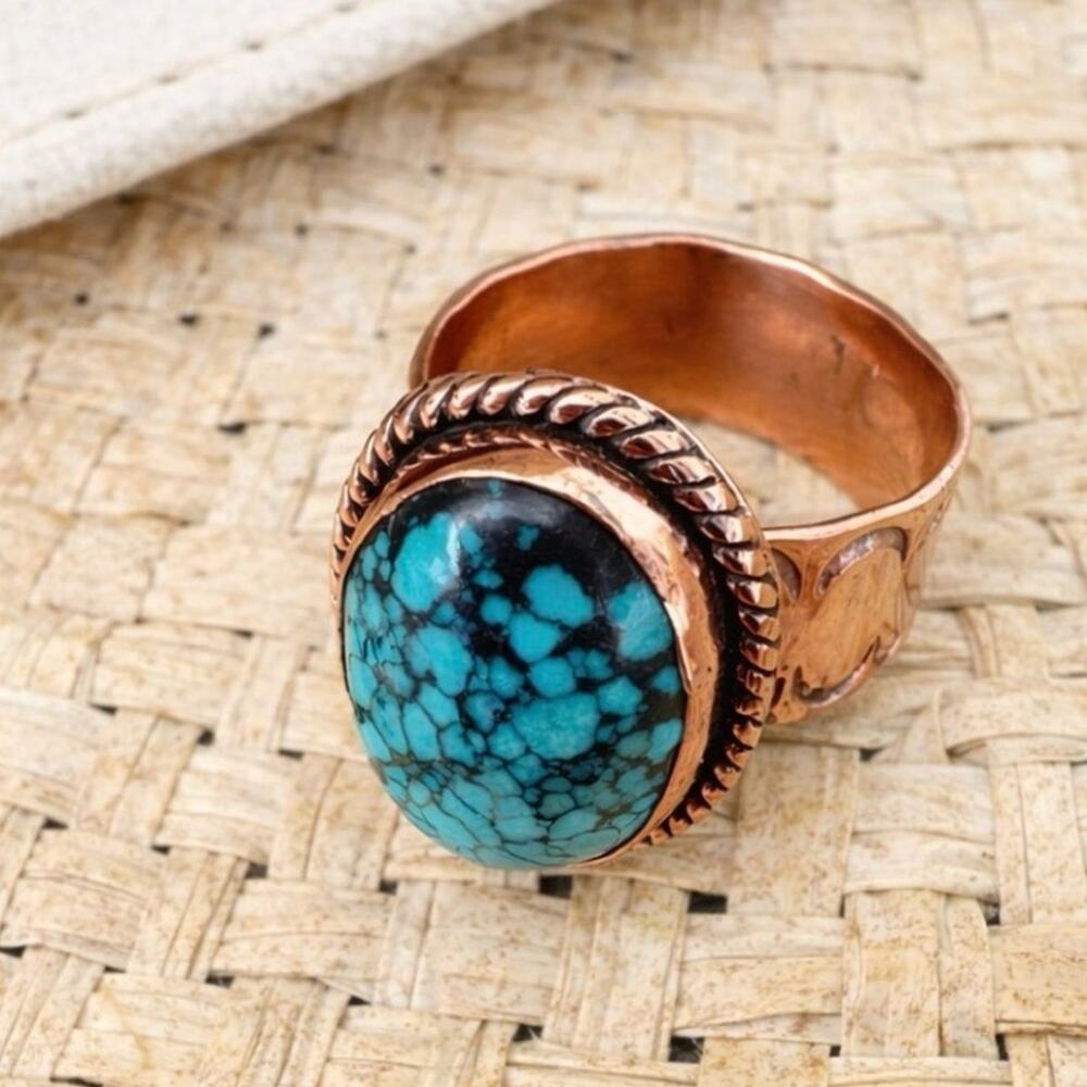 Hubei Turquoise Copper Statement Ring Adjustable 6-9 NWOT